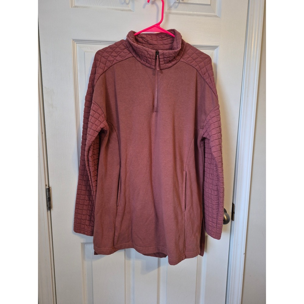 Columbia Womens Quilted Quarter Zip Pullover Mauve Pink Tunic Sweatshirt Jacket